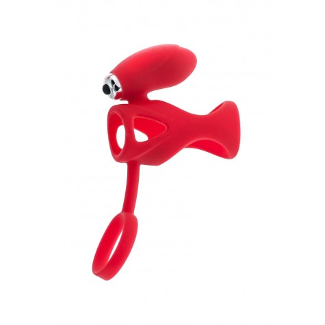 Красная насадка на пенис с клиторальным стимулятором